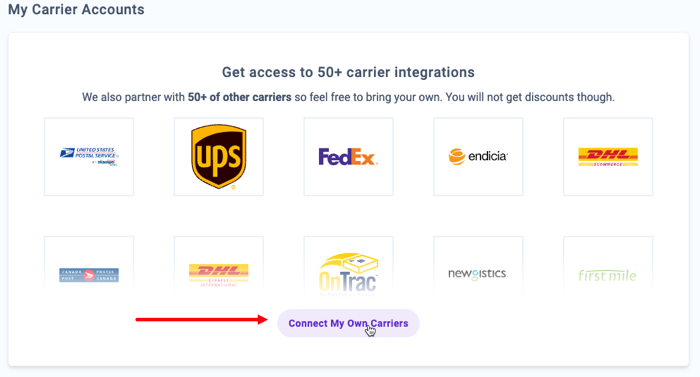 Connect my own carriers button