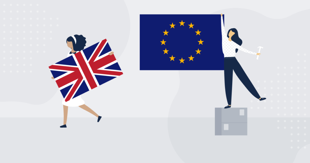 Illustration with EU flag and UK flag to represent Brexit